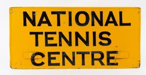 NATIONAL TENNIS CENTRE and DIRECT TO VELODROME vintage metal tram destination signs (2 items),  28cm x 58cm