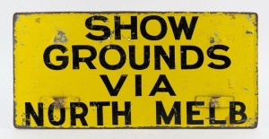 STH MELB & ST KILDA BEACH, SHOWGROUNDS (double sided), MORELAND and 60 YEARS OF SERVICE W2-646 1930-1990 SPECIAL TOUR vintage metal tram destination signs (4 items),  28cm x 58cm