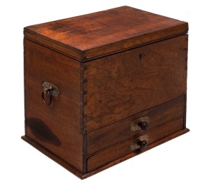 An antique Australian lift-top box with two drawers, cedar and pine, 19th century, ​​​​​​​27cm high, 32cm wide, 21cmn deep