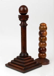 Tasmanian timber napkin rings together with a Masonic desktop column, 19th and 20th century, (2 items) the larger 38cm high 