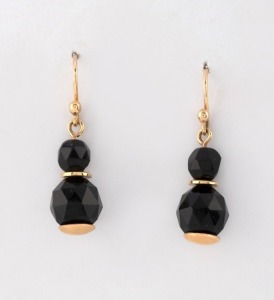 A pair of antique jet and yellow gold drop earrings, circa 1880, 2.5cm high