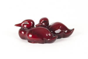 Royal Doulton flambe porcelain duck figure group with original paper label. 12cm