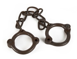 CONVICT LEG IRONS hand-wrought light weight example, 19th century, 70cm long