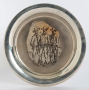 RUSSELL DRYSDALE "The Stockmen", Australian sterling silver platter, circa 1976, ​​​​​​​20.5cm diameter