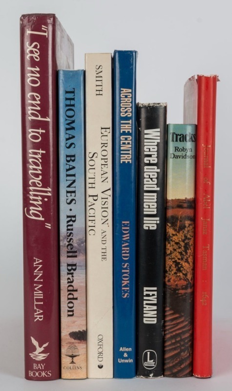 AUSTRALIAN EXPLORATION: A group of books including "The Journal of Abel Jansz Tasman" L/E 500, edited by Kenihan [Adelaide, 1965], "I see no end to travelling" by Millar [1986], "Thomas Baines and the North Australian Expedition" by Braddon [1986], "Europ