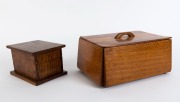 Two timber boxes with lift tops, Queensland maple, silky oak and acacia, 20th century, ​​​​​​​32cm wide