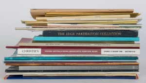 AUCTION CATALOGUES: A nice range including the Edge Partington collection (1934) hardcover; the Clive Turnbull Australiana Collection (1981), various Leonard Joel Australiana catalogues 1988-92, Australian Art Pottery 1890 - 1960 by Joels (1990), a good r