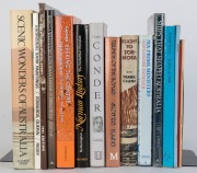 AUSTRALIAN INTEREST: A shelf of books including "Flight to Formosa" by Clune [signed, 1958], "The Snowy Mountains Story" [1961], "Aboriginal Bark Paintings" by Edwards & Guerin [signed, 1969], "Triumph of the Nomads - A History of Ancient Australia" by Bl