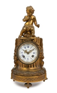 An antique French mantle clock in gilt bronze figural case, dial marked "Borawsky", with time and strike movement, 19th century, 35cm high