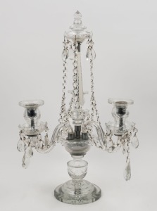 A Bohemian crystal three branch candelabra centrepiece, 20th century, ​​​​​​​ ​​​​​​​55cm high