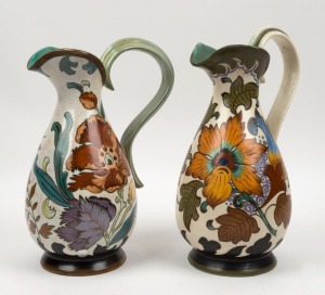 GOUDA two Dutch ceramic jugs, 20th century, factory marks to bases, 33 and 34cm high