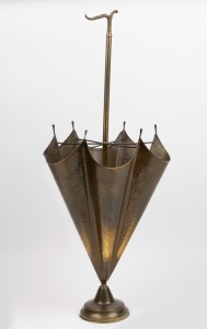 A vintage French embossed brass umbrella stand, 20th century,  ​​​​​​​92cm high 