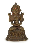 A Sino-Tibetan cast bronze seated Vajrasattva statue, set with coral and turquoise, 19th century or earlier, 13.5cm high&nbsp;