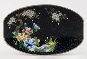 A Japanese cloisonné dish with floral decoration,  seal mark to base, 15.5cm wide 