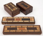 CRIBBAGE, four antique games board boxes, specimen wood and whale bone, 19th century,  the largest 23.5cm long