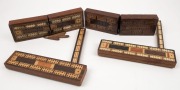 CRIBBAGE, four antique games board boxes, specimen wood and whale bone, 19th century,  the largest 23.5cm long - 2