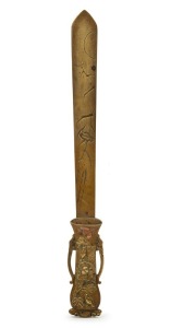 A Japanese bronze paper knife Meiji period, late 19th century, 31cm high