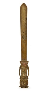 A Japanese bronze paper knife Meiji period, late 19th century,  ​​​​​​​31cm high 