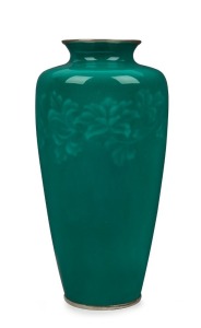 ANDO Japanese jade green cloisonné vase with silver rim, 20th century,  seal mark to base,  24cm high
