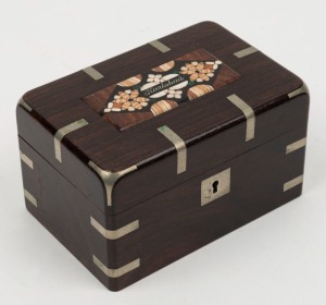 KARLSBAD antique Bohemian trinket box with inlaid stone panel top, 19th century, 6cm high, 11cm wide, 7cm deep