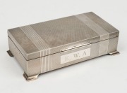 An English Art Deco sterling silver box with cedar lining by HARDY BROS, 20th century,&nbsp; 5cm high, 17cm wide, 9.5cm deep&nbsp;