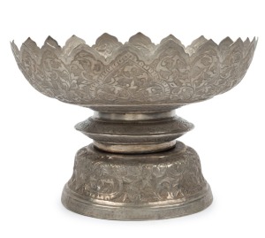 A Burmese coin silver lotus bowl, 20th century, 12.5cm high, 18cm wide, 302 grams