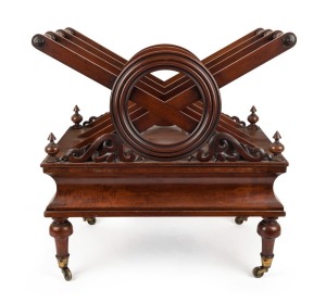 An antique English Loudon design Regency mahogany Canterbury, circa 1825, 55cm high, 52cm wide, 37cm deep