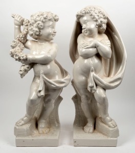 A pair of vintage Italian white ceramic cherub statues, 20th century, 73cm high