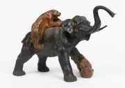 A Japanese bronze statue of an elephant being attacked by two tigers, 20th century, ​​​​​​​22.5cm high, 34cm long - 2