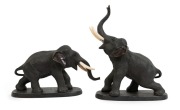 A pair of antique Japanese bronze elephant statues, Meiji period, 19th/20th century, ​​​​​​​the larger 21cm high