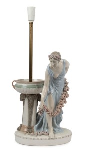 AMPHORA stunning antique Austrian porcelain figural lamp base, early 20th century, impressed "IMPERIAL AMPHORA, TURN, TEPLITZ", ​​​​​​​64cm high overall