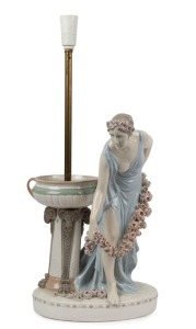 AMPHORA stunning antique Austrian porcelain figural lamp base, early 20th century, impressed "IMPERIAL AMPHORA, TURN, TEPLITZ", 64cm high overall