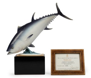 ROYAL WORCESTER "Bluefin Tuna" English porcelain statue modelled by VAN RUYCKEVELT, limited edition 240/500, with framed certificate, 30cm high overall, 28cm long