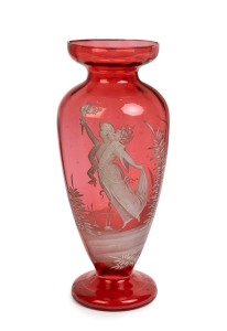 MARY GREGORY impressive ruby glass mantle vase, 19th century, 39cm high