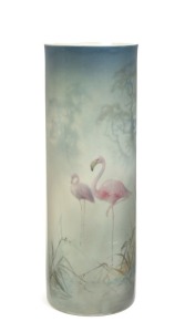 ROYAL WORCESTER "Sabrina Ware" English porcelain vase with flamingo decoration by WALTER POWELL, early 20th century, green factory mark to base, 23cm high