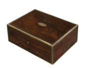 Antique English Regency rosewood brass bound writing box by CHRISP of Cockspur Street & New Bond Street, London, circa 1825, ​​​​​​​12cm high, 34cm wide, 25cm deep