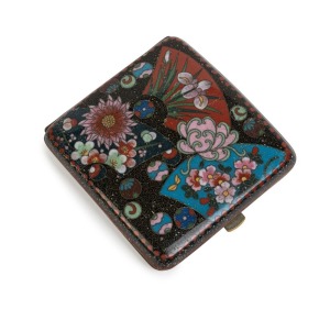 Antique Japanese cloisonne cigarette case adorned with butterflies and flowers, Meiji period, early 20th century, 8.5cm wide