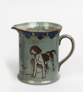 ROYAL DOULTON "Titanium" porcelain dog jug by CECIL ALDIN, early 20th century, green factory mark to base, 13cm high, 15cm wide