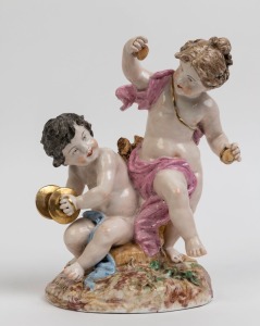 CROWN NAPLES Italian porcelain figural group, 19th/20th century, blue factory mark to base with additional signature (illegible), 26cm high