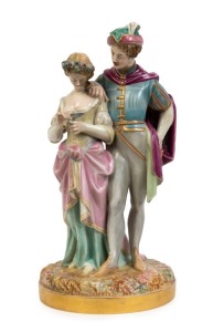 ROYAL WORCESTER antique English porcelain figural group of a romantic couple, 19th/20th century, impressed factory mark to base, 32cm high