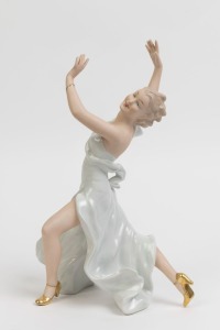 WALLENDORF German porcelain statue of a dancing lady, green factory mark to base, 32cm high