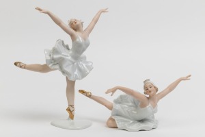 WALLENDORF pair of German porcelain ballerina statues, green factory marks to bases, the larger 22cm high