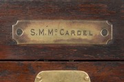 A collector's antique cabinet, mahogany and brass, fitted with drawers, compartments and brass plaque "S. M. McCardle", 19th century, 31cm high, 33cm wide, 23cm deep - 2