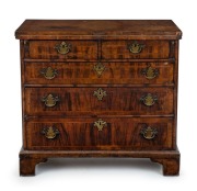 George I antique English bachelor's chest, walnut with oak secondary timbers, fold-over top with baize interior, 18th century, 76cm high, 82cm wide, 36cm deep