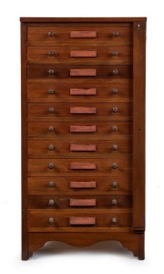 An antique walnut Wellington chest stationery file, circa 1900, 87cm high, 43cm wide, 43cm deep