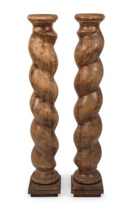 A pair of French oak barley twist architectural columns, 19th century, 130cm high