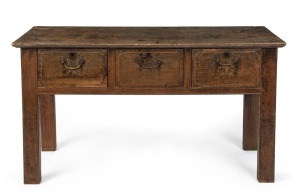 An antique Chinese three drawer scholar's table, 18th/19th century, 58cm high, 104cm wide, 44cm deep