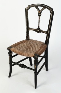 An antique English child's chair with mother of pearl and ebonised finish, 19th century, 70cm high