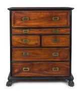 A fine Anglo-Chinese secretaire&nbsp;campaign chest, camphor wood with solid ebony mouldings and string inlay, handsomely fitted top drawer with Bramah&nbsp;locks, 19th century, 128cm high, 113cm wide, 52cm deep