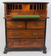A fine Anglo-Chinese secretaire&nbsp;campaign chest, camphor wood with solid ebony mouldings and string inlay, handsomely fitted top drawer with Bramah&nbsp;locks, 19th century, 128cm high, 113cm wide, 52cm deep - 2